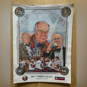 New York Islanders Bill Torrey Night Program Poster 9” x 12” January 13, 2001